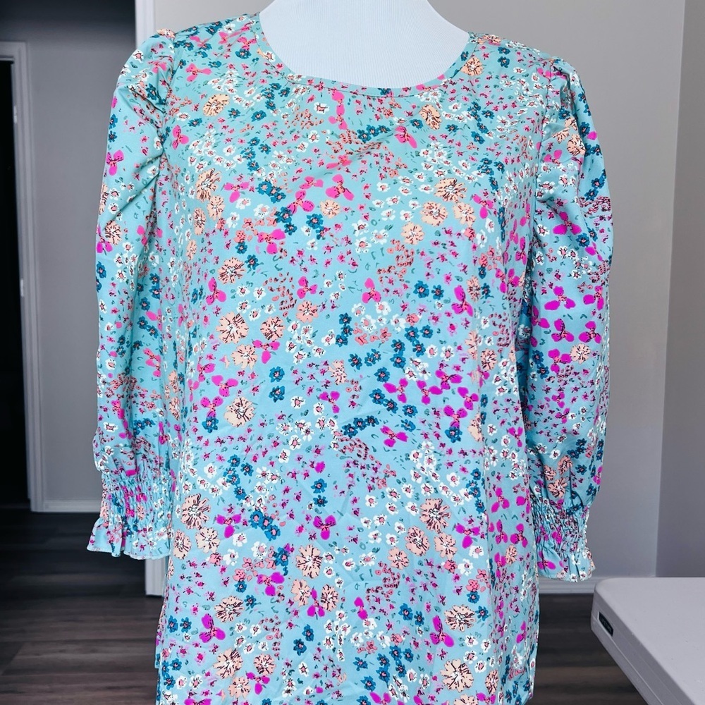 SHEIN Blue and Pink Floral Blouse